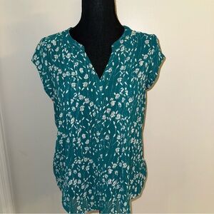 Blue Mandarin Collar Blouse with Long Sleeves